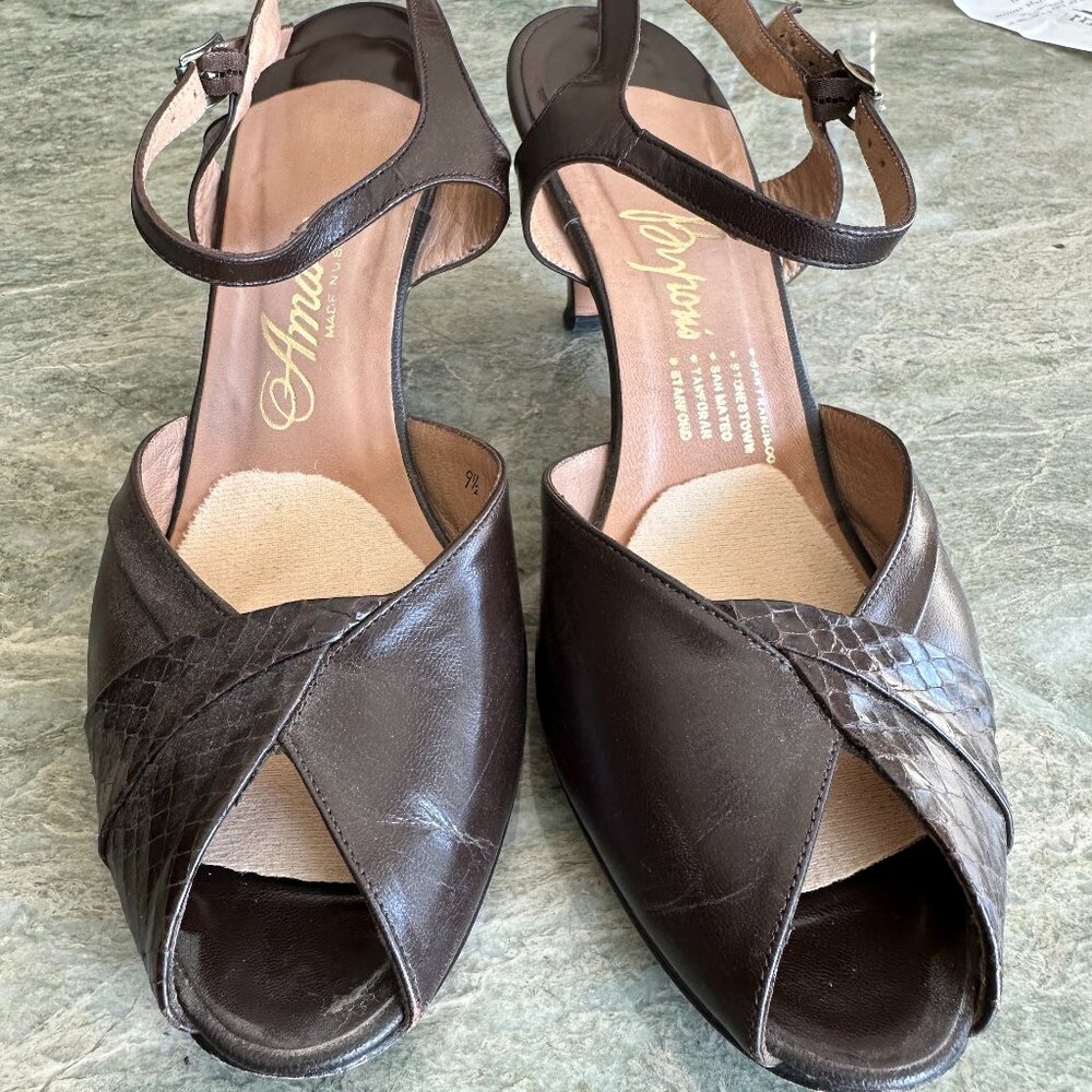 Amano Leather Sling Peep Toe Pumps  | Coffee Bean Brown Size 9.5M